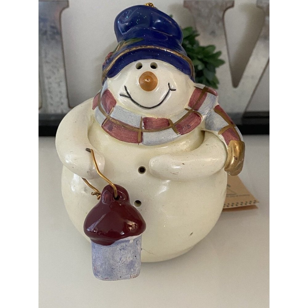 Crazy Mountain Ceramic Large Ornament Snowman Holding Lantern Vintage‎ 2000 NWT